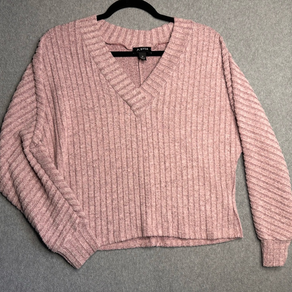 A. Byer Purple Crop Ribbed Pullover Sweater Cozy Soft Minimalist Medium